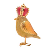 Resin Bird Christmas Decoration with Round Red Crown - Gold