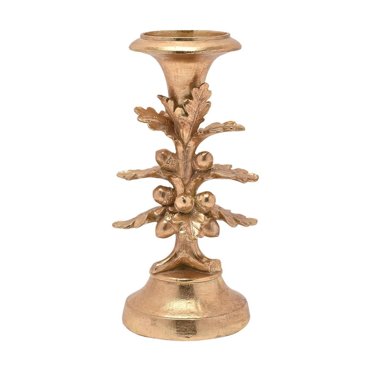 Oak Leaf and Acorn Tree Resin Pillar Candle Holder - Gold