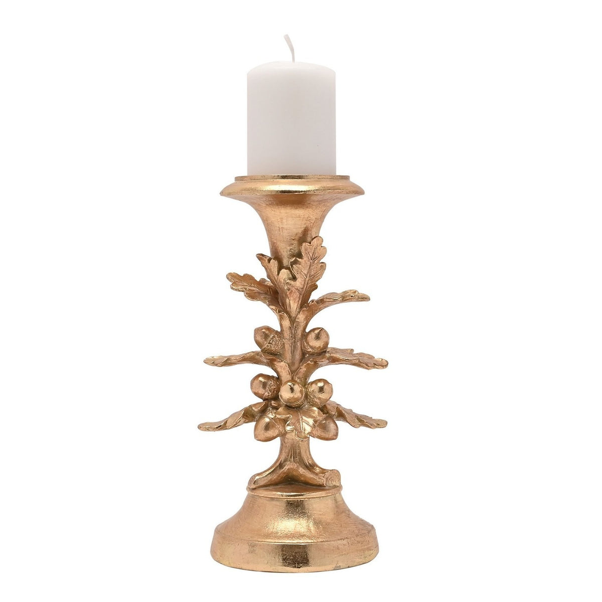 Oak Leaf and Acorn Tree Resin Pillar Candle Holder - Gold
