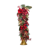 Faux Magnolia Garland with Baubles & Bell 100cm - Red & Green