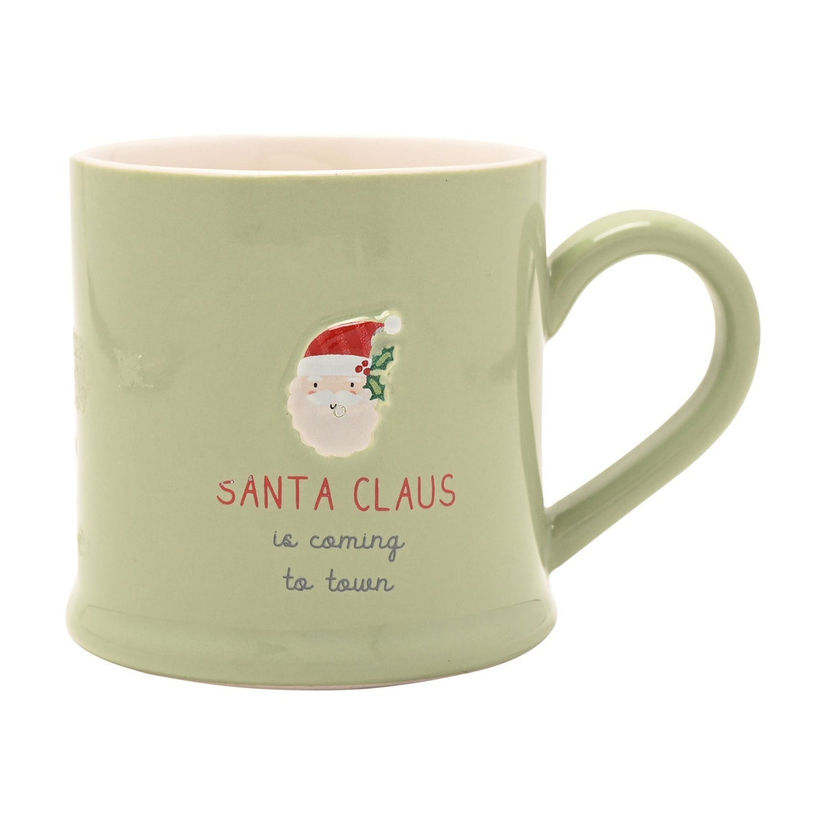 Embossed Santa Claus Face Christmas Stoneware Mug - Green