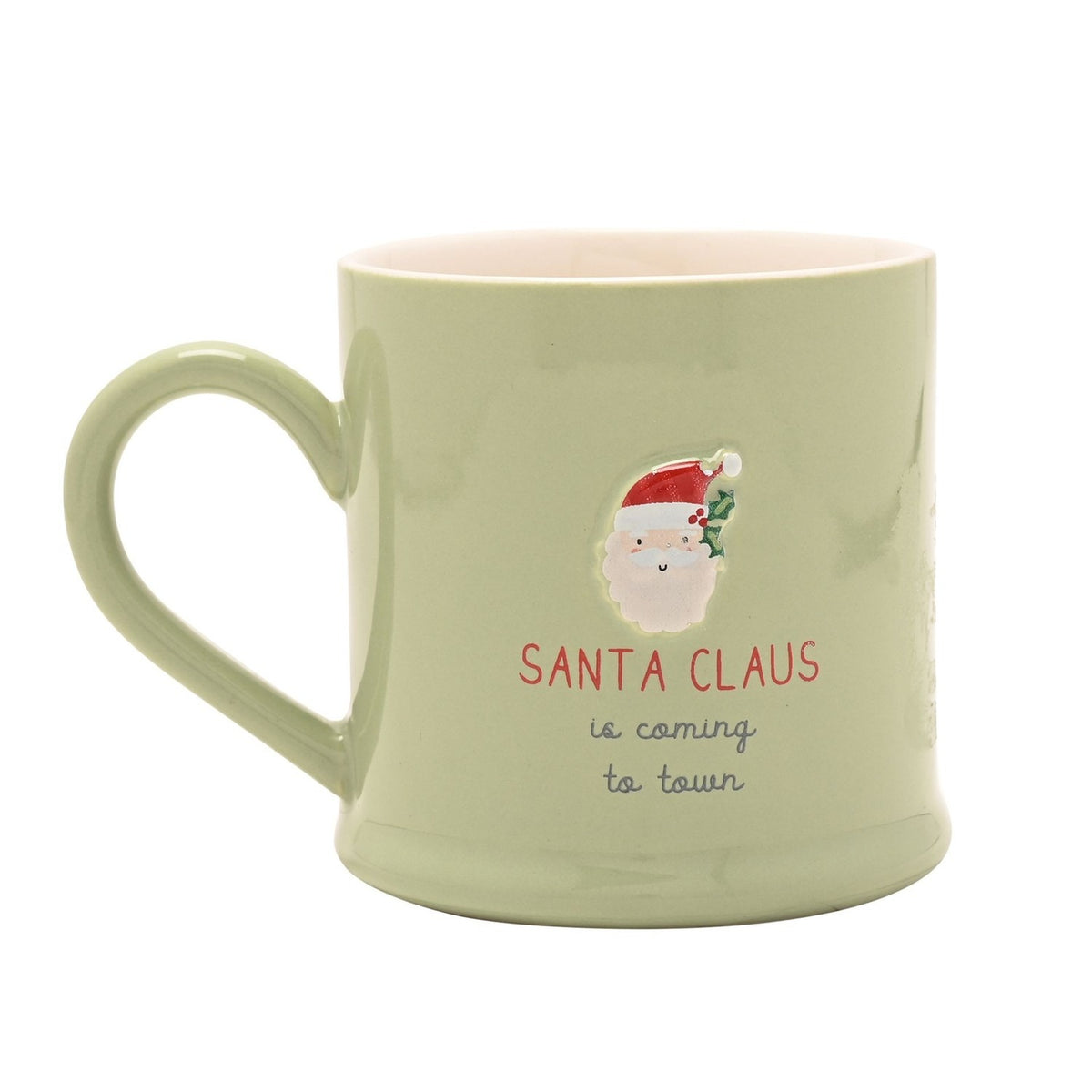 Embossed Santa Claus Face Christmas Stoneware Mug - Green