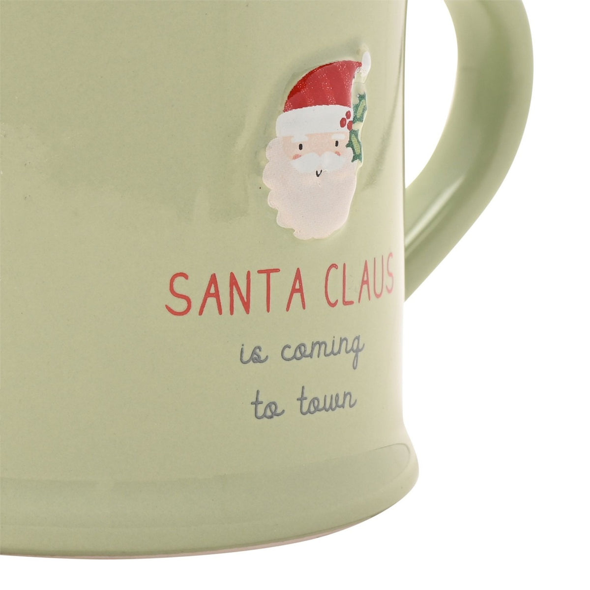 Embossed Santa Claus Face Christmas Stoneware Mug - Green