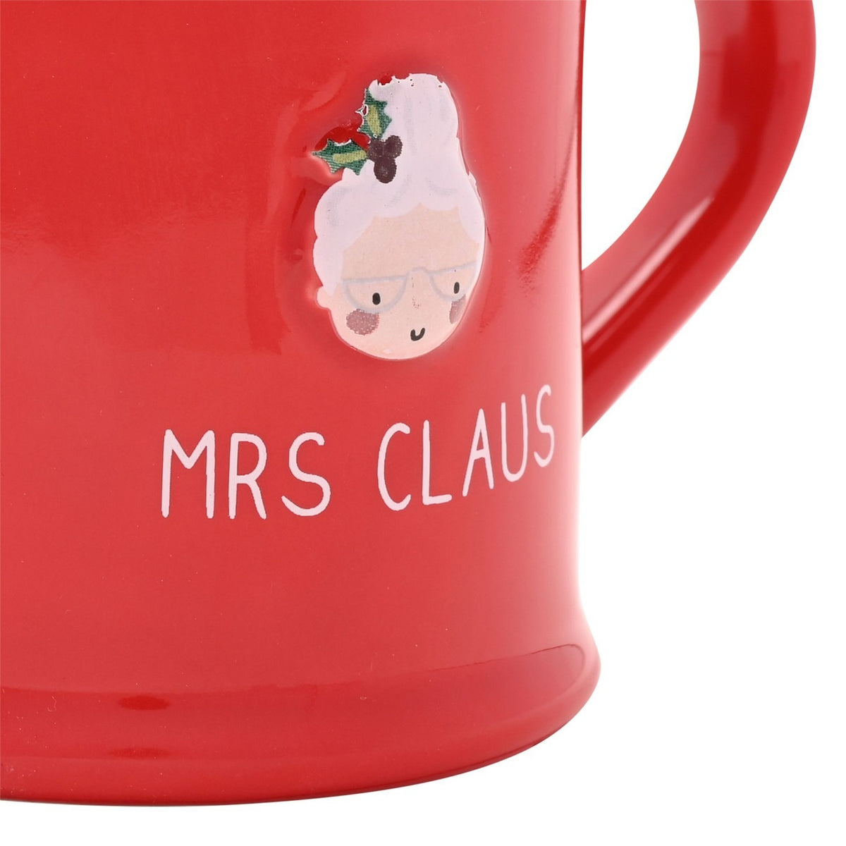 Christmas Embossed Mrs Claus Face Stoneware Mug - Red