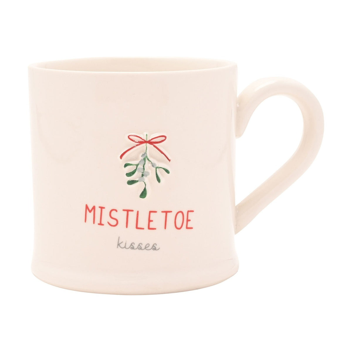 Mistletoe Kisses Christmas Embossed Stoneware Mug - White