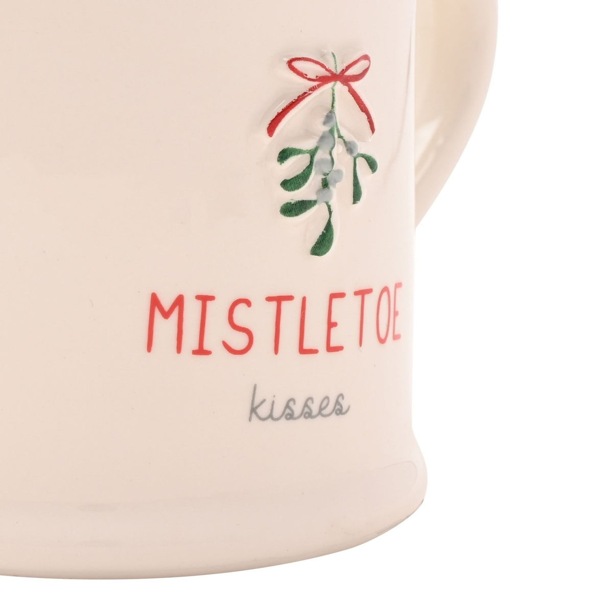 Mistletoe Kisses Christmas Embossed Stoneware Mug - White
