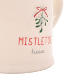 Mistletoe Kisses Christmas Embossed Stoneware Mug - White