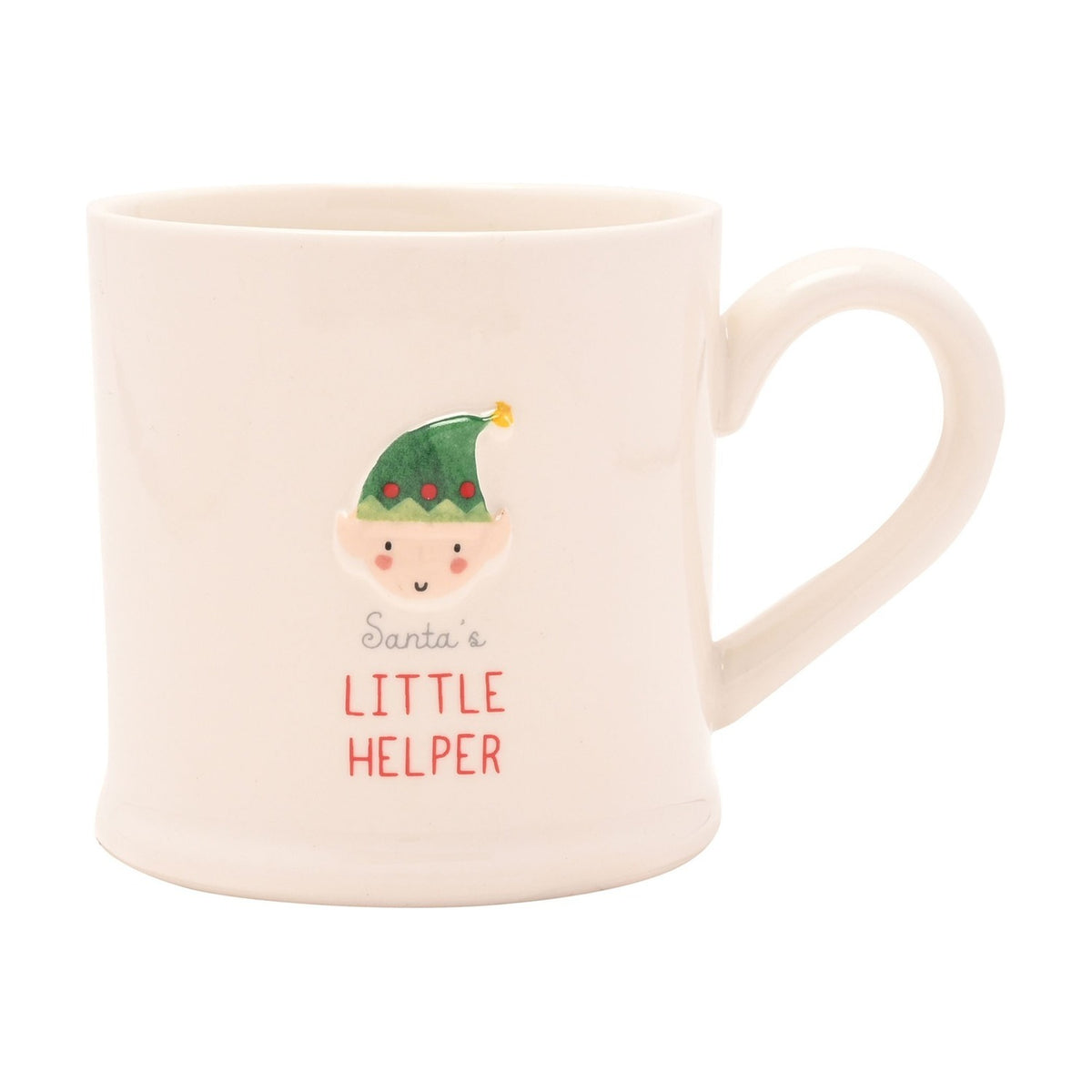 Christmas Elf Face Embossed Stoneware Mug - White