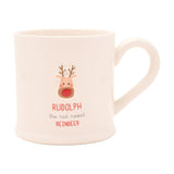 Rudolph Reindeer Christmas Embossed Stoneware Mug - White