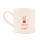 Rudolph Reindeer Christmas Embossed Stoneware Mug - White