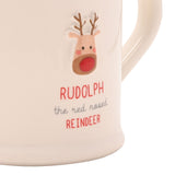 Rudolph Reindeer Christmas Embossed Stoneware Mug - White