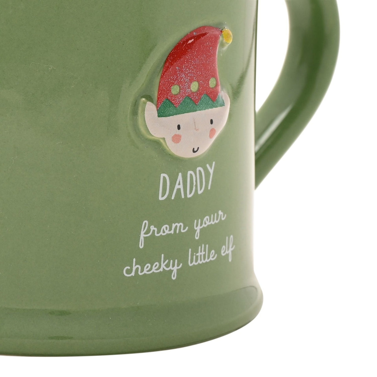 Daddy Cheeky Elf Christmas Embossed Stoneware Mug - Green