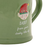 Daddy Cheeky Elf Christmas Embossed Stoneware Mug - Green