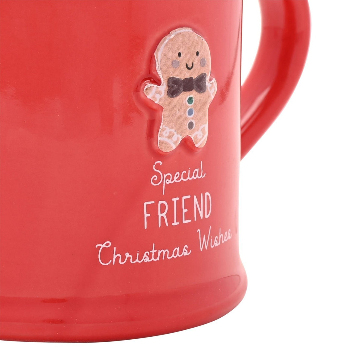 Christmas Friend Gingerbread Embossed Stoneware Mug - Red
