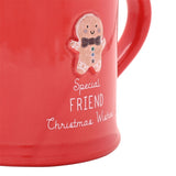 Christmas Friend Gingerbread Embossed Stoneware Mug - Red