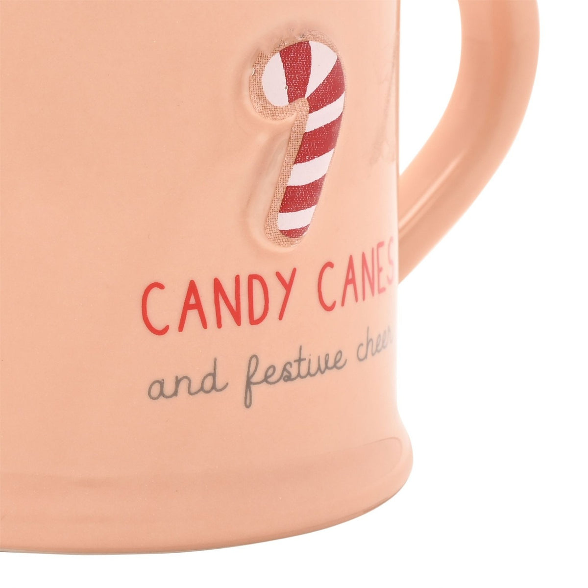Christmas Embossed Candy Cane Stoneware Mug - Pink