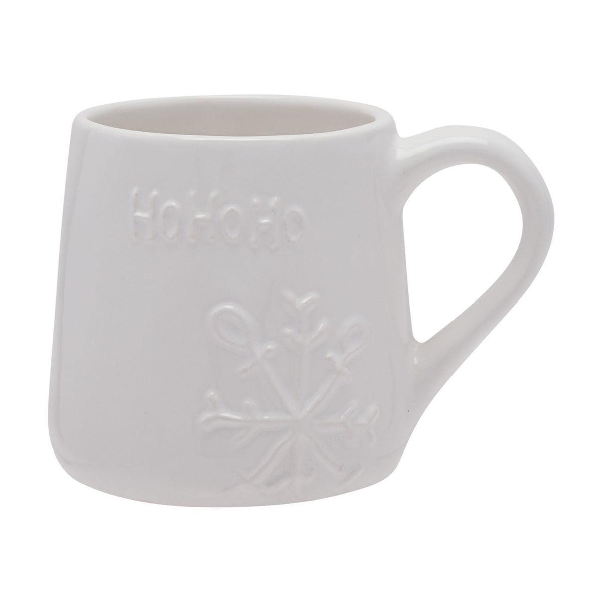 HoHoHo Embossed Snowflake Gloss Ceramic Mug 400ml - White