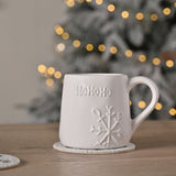 HoHoHo Embossed Snowflake Gloss Ceramic Mug 400ml - White