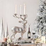 Stag Metal Candelabra with Four Antler Candle Cups - Silver