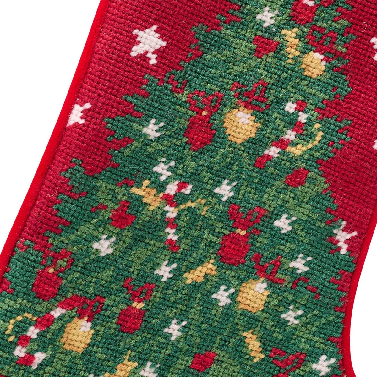 Needlepoint Christmas Tree Cotton and Wool Stocking - Red