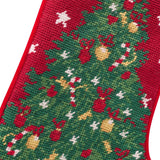 Needlepoint Christmas Tree Cotton and Wool Stocking - Red