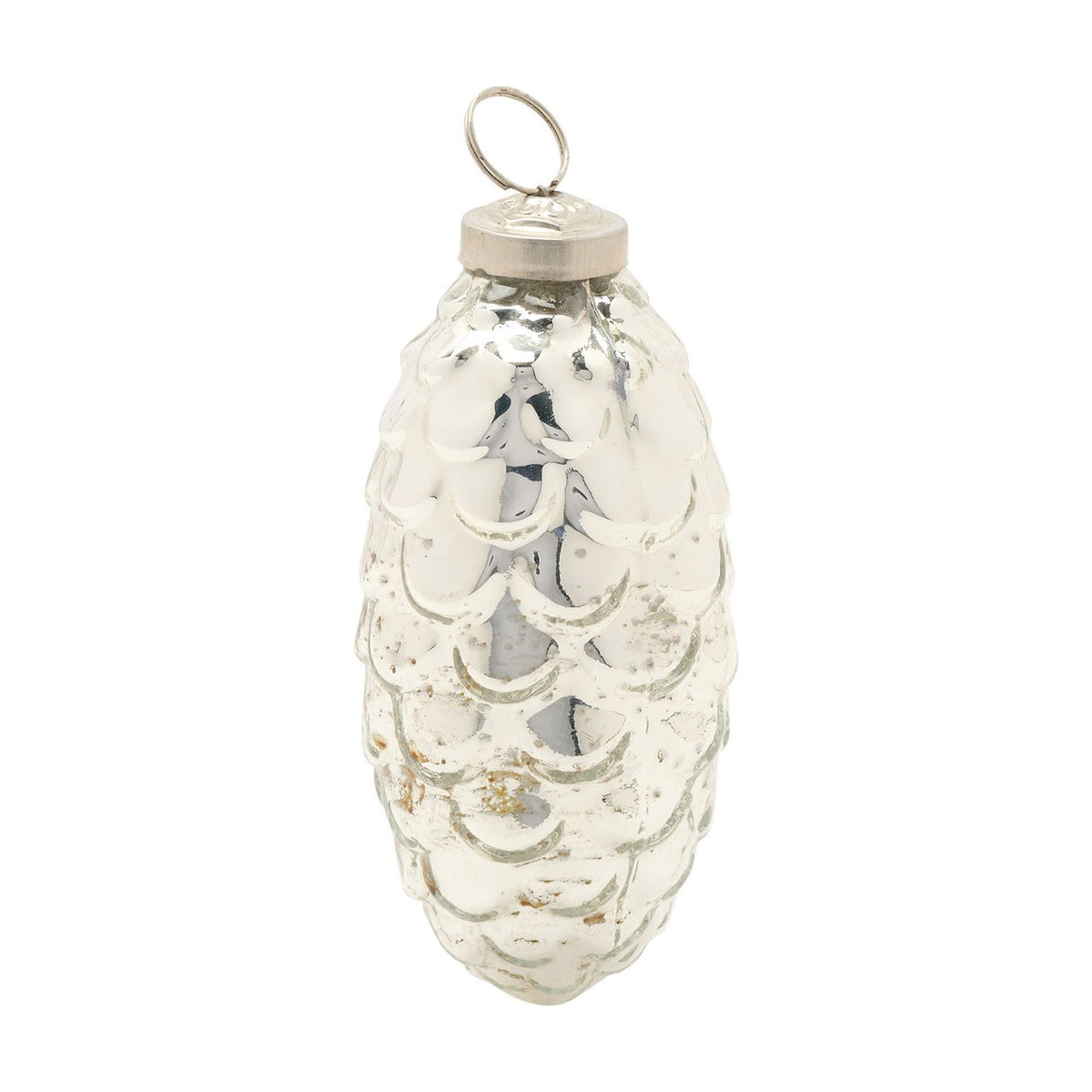 Pine Cone Hanging Glass Christmas Tree Decoration - Silver