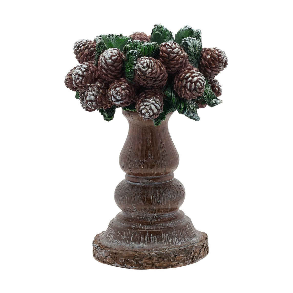 Resin Candle Holder with Frosted Pine Cones Design - Brown
