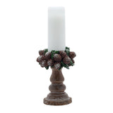 Resin Candle Holder with Frosted Pine Cones Design - Brown
