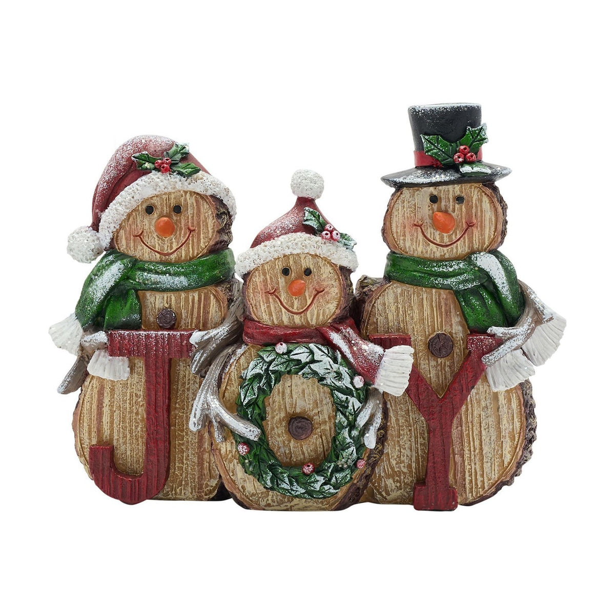 Wood Effect Snowman Family of Joy Resin Figurine - Brown