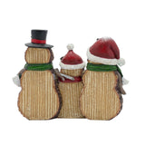 Wood Effect Snowman Family of Joy Resin Figurine - Brown