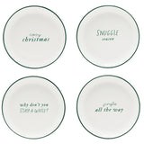Small Round Christmas Stoneware Plate with Green Rim - White