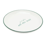 Small Round Christmas Stoneware Plate with Green Rim - White