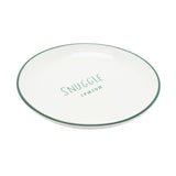 Small Round Christmas Stoneware Plate with Green Rim - White