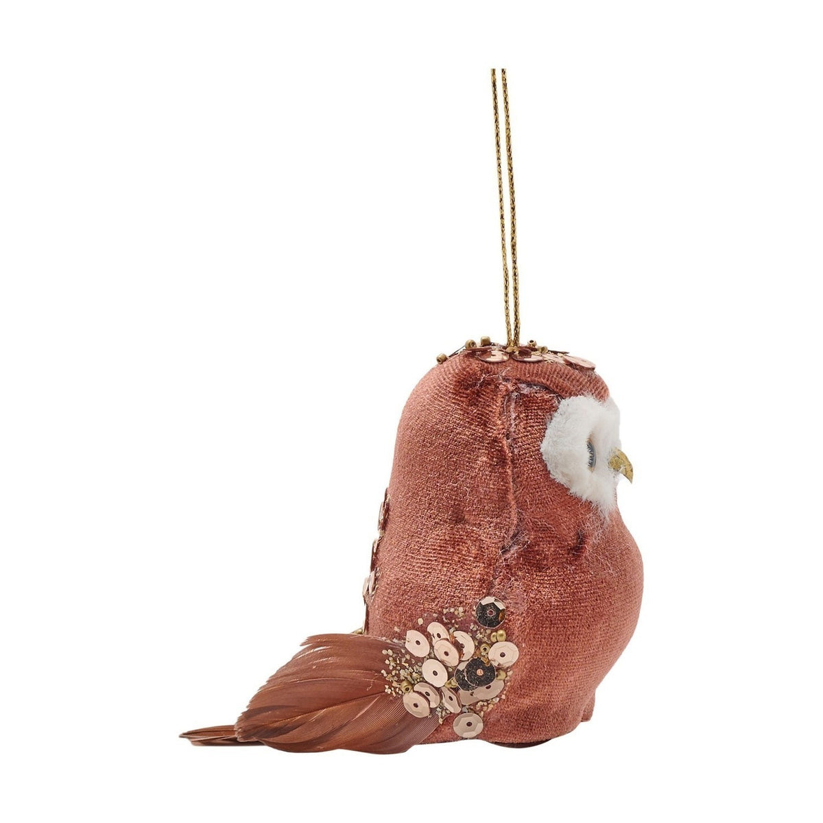 Sequinned Owl Hanging Christmas Tree Decoration - Brown