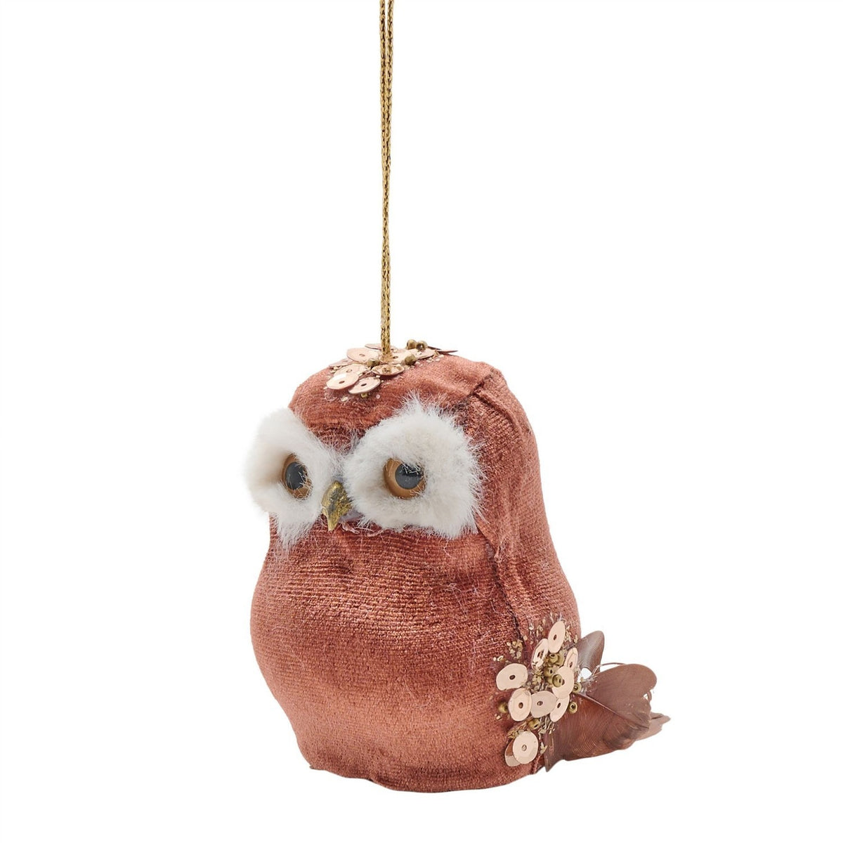 Sequinned Owl Hanging Christmas Tree Decoration - Brown