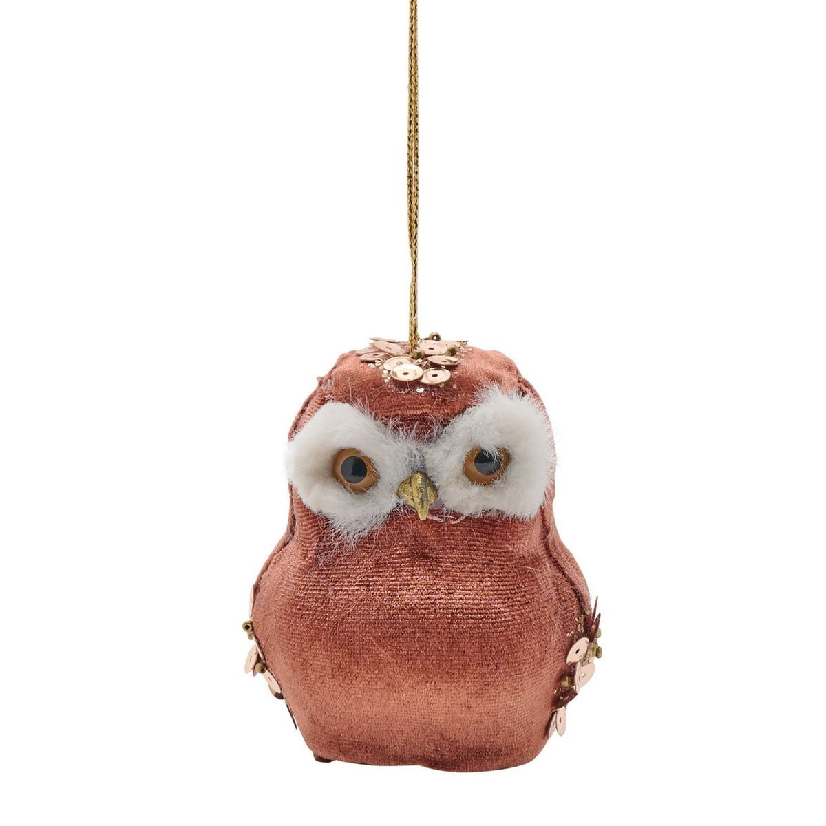 Sequinned Owl Hanging Christmas Tree Decoration - Brown