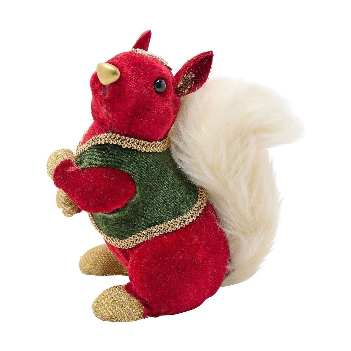Sitting Squirrel in Waistcoat Velvet Ornament - Red & Green