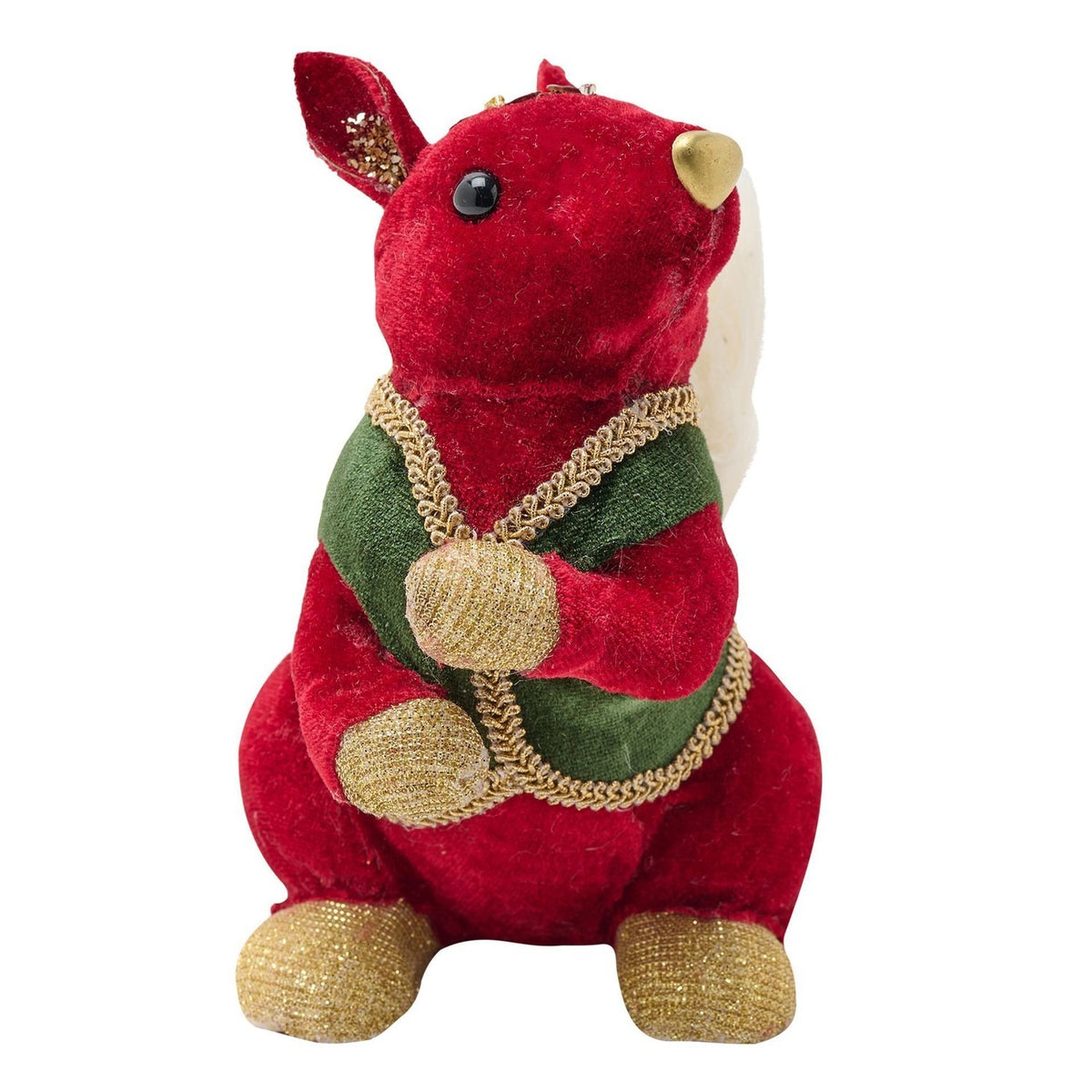 Sitting Squirrel in Waistcoat Velvet Ornament - Red & Green