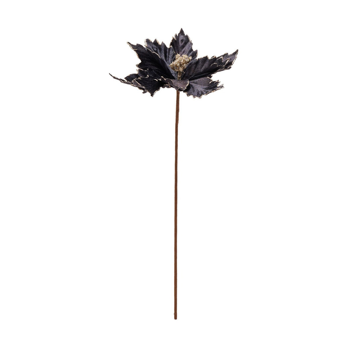 Elsquith Gold Trim Velvet Poinsettia Stem Faux Plant - Black
