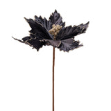 Elsquith Gold Trim Velvet Poinsettia Stem Faux Plant - Black