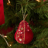 Velvet Pear Hanging Christmas Tree Decoration - Red & Gold