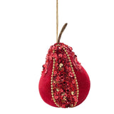 Velvet Pear Hanging Christmas Tree Decoration - Red & Gold