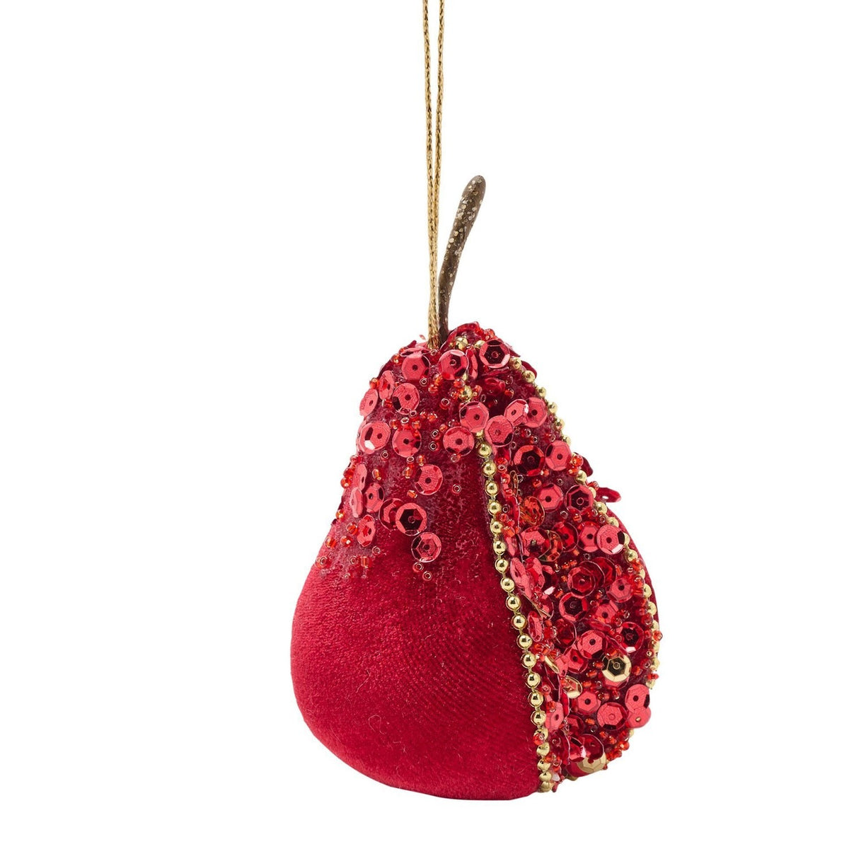 Velvet Pear Hanging Christmas Tree Decoration - Red & Gold