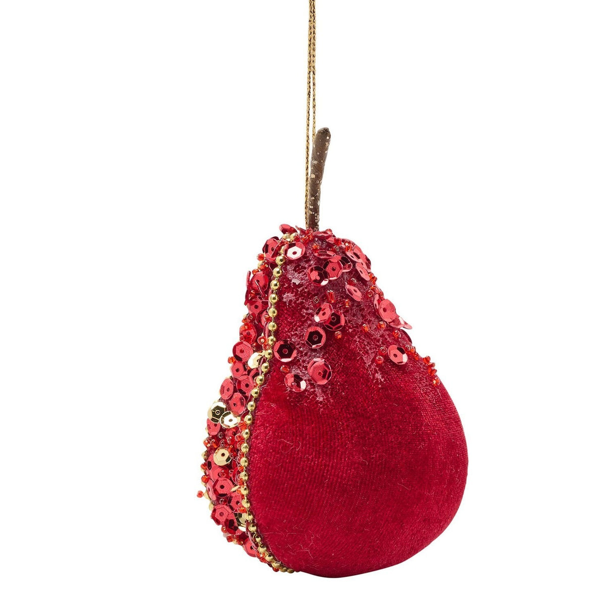 Velvet Pear Hanging Christmas Tree Decoration - Red & Gold