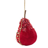 Velvet Pear Hanging Christmas Tree Decoration - Red & Gold