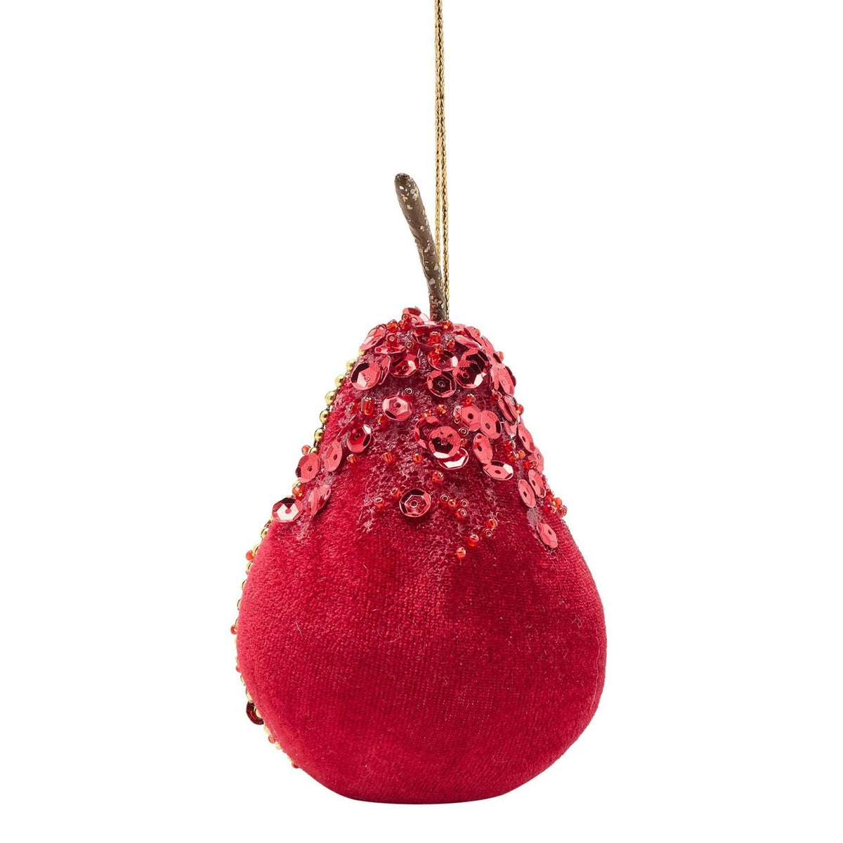 Velvet Pear Hanging Christmas Tree Decoration - Red & Gold
