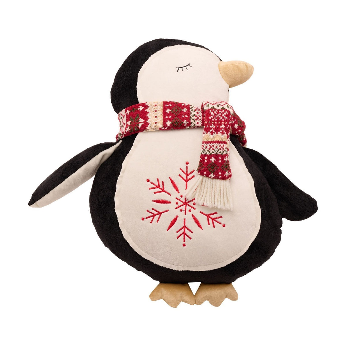 Penguin Cotton Cushion with Knit Scarf 40cm - Black & White