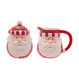 Santa Lidded Stoneware Sugar Bowl with Milk Jug Set - Red