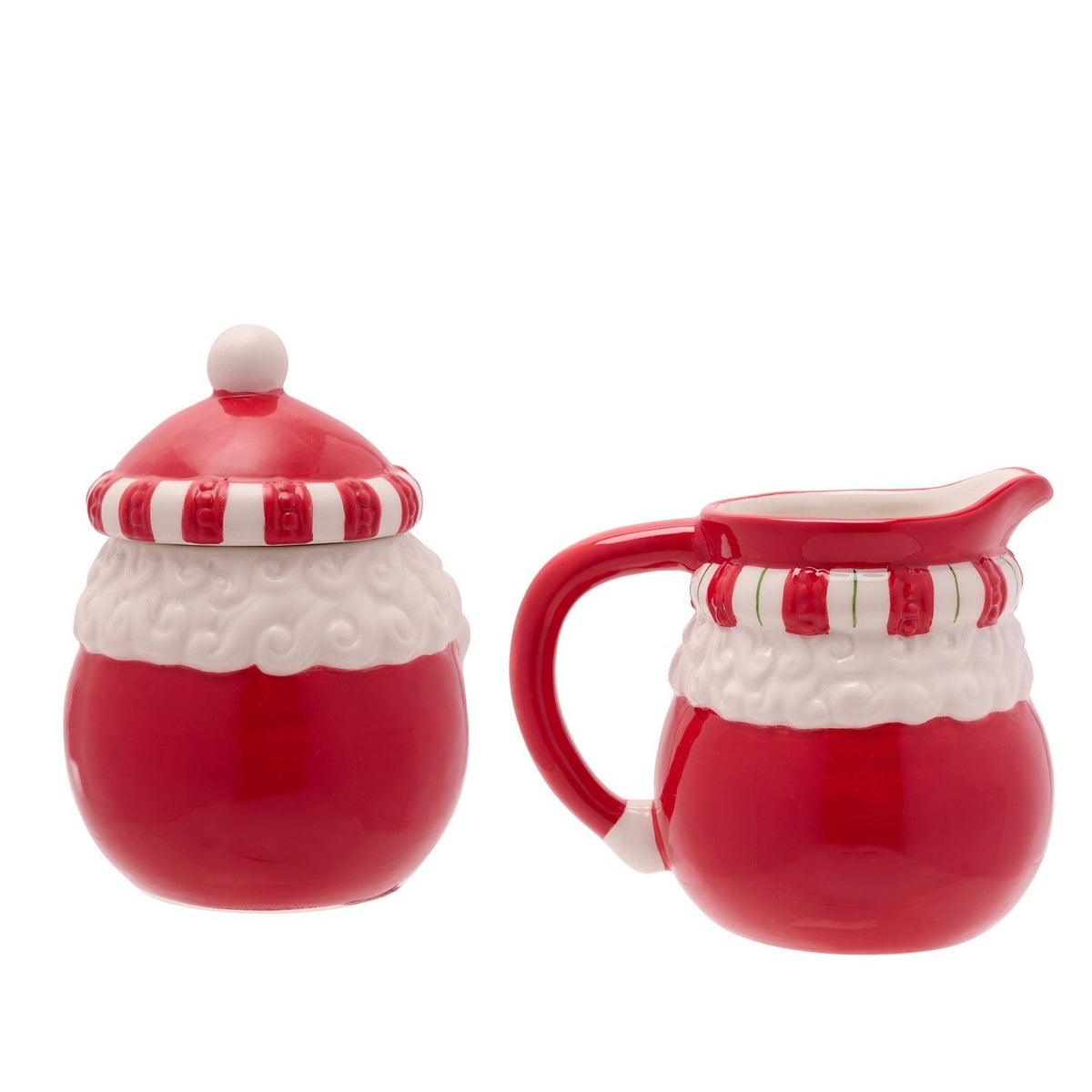 Santa Lidded Stoneware Sugar Bowl with Milk Jug Set - Red