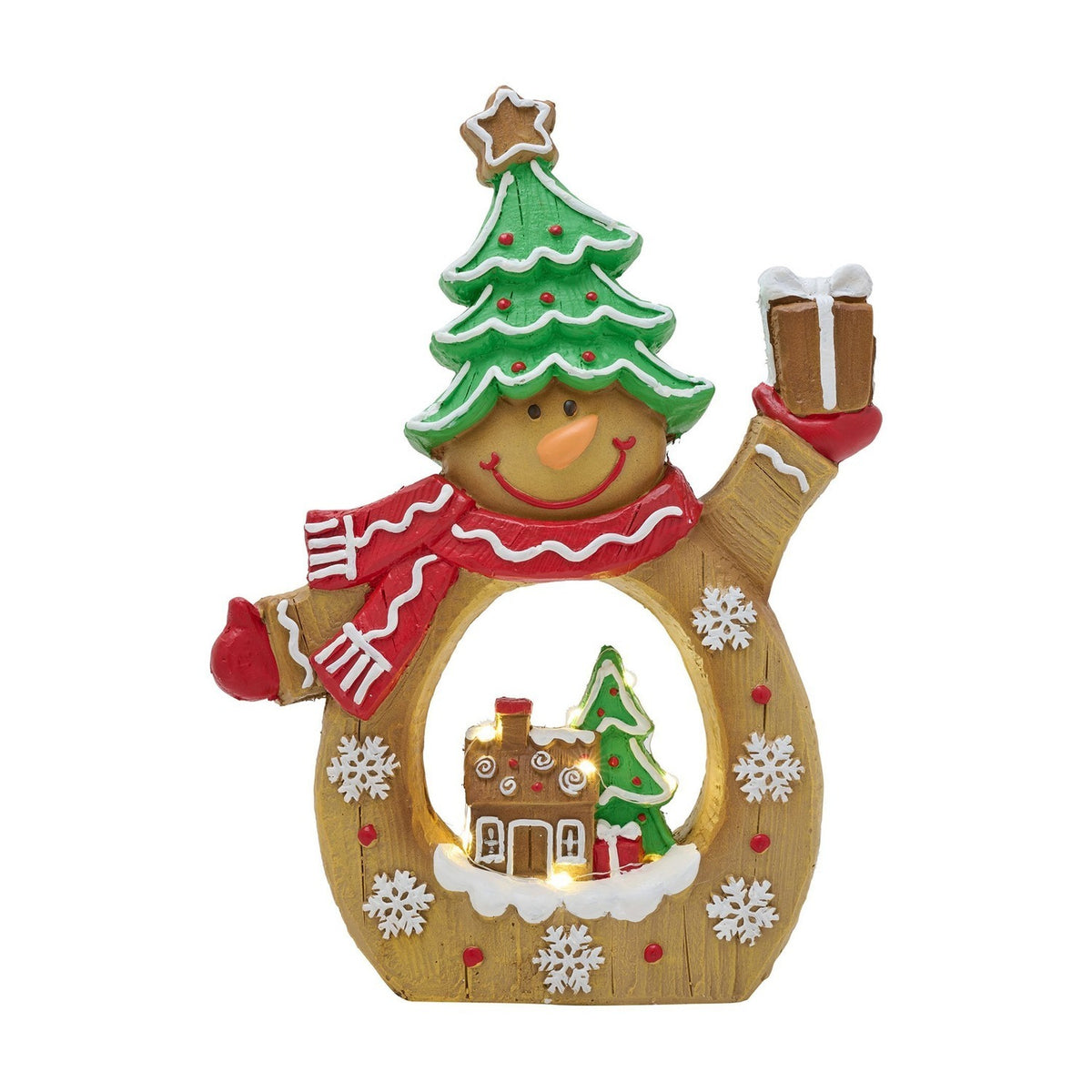 Gingerbread Scene Snowman LED Light-Up Decoration 38cm - Brown